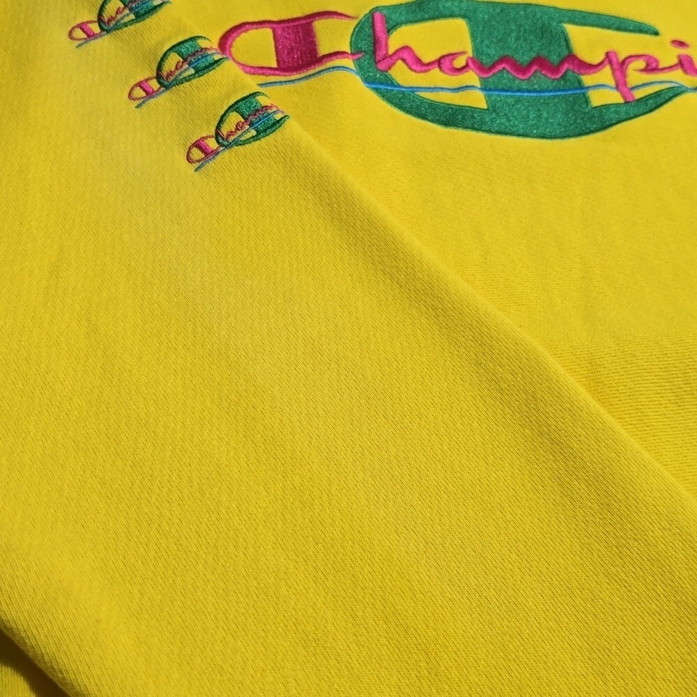 Champion Unisex Reverse Weave Retro Embroidered Logo Sweatshirt Bright Yellow S - Picture 12 of 14